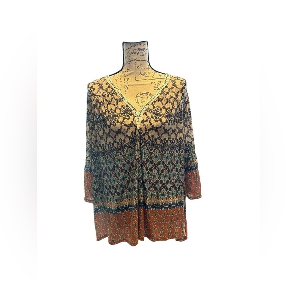 Vintage America Blues Small Bohemian Top with Bell Sleeves and Embroidery